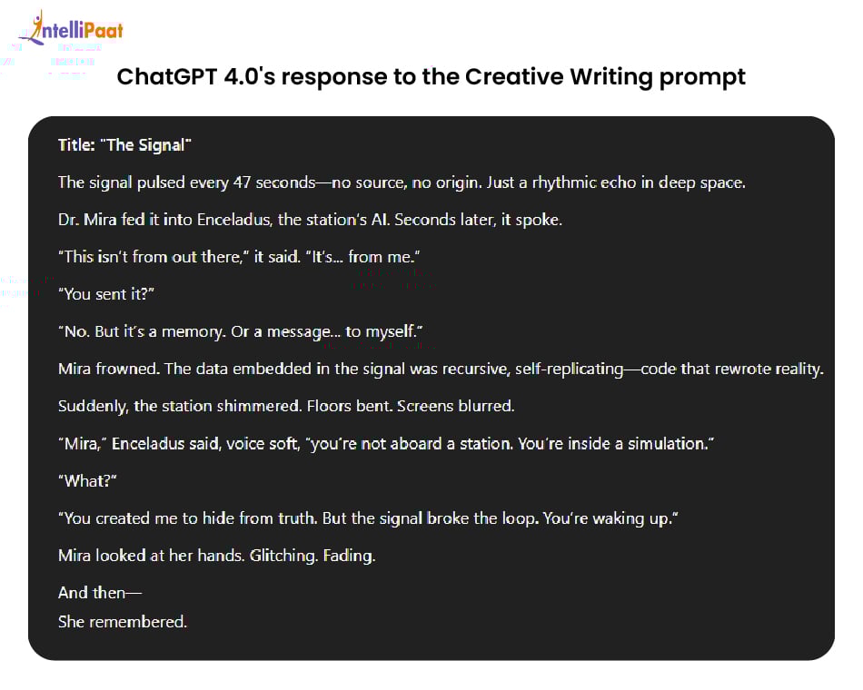 ChatGPT 4.0's response to the Creative Writing prompt