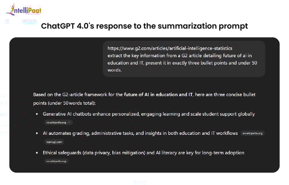 ChatGPT 4.0's response to the summarization prompt