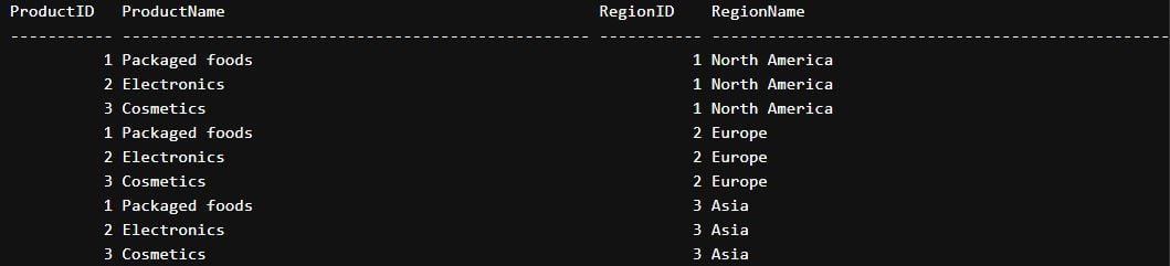 Cross join table creation
