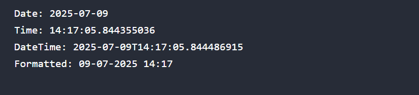 Date and Time API output