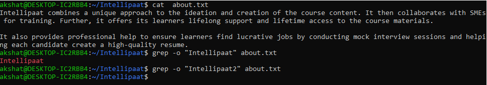Display Matched Patterns Using -o 