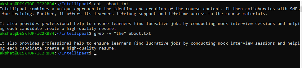 Inverting the Pattern Match Using -v