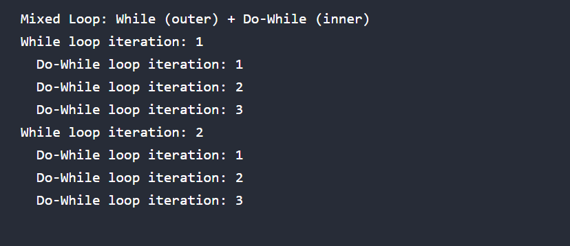 Mixed Nested Loops in C output
