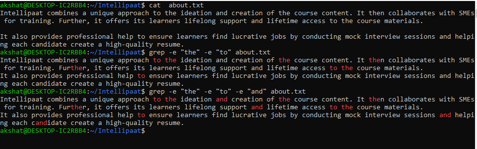 Specifying Expression Using -e 