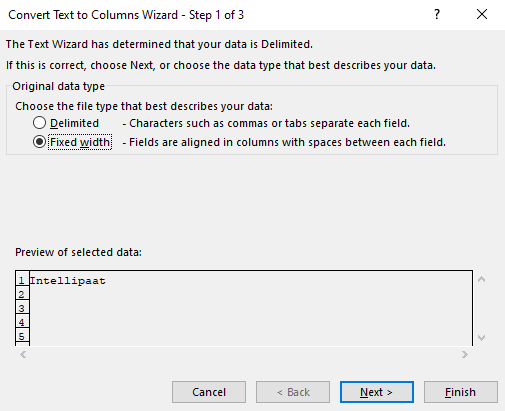 Split Cells in Excel Using the Fixed Width Option