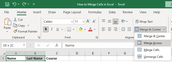 Steps to Merge Cells in Excel Using Merge Across2