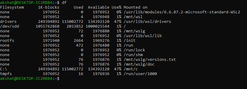 example of the df command.