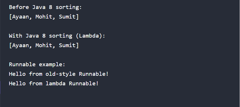 Lambda Expressions output