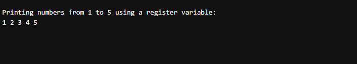 register Storage Class - Output