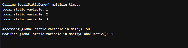static Storage Class - Output