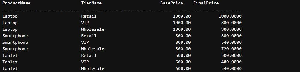 To create product price list using cross join in SQL