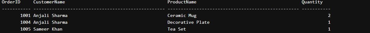 where clause output