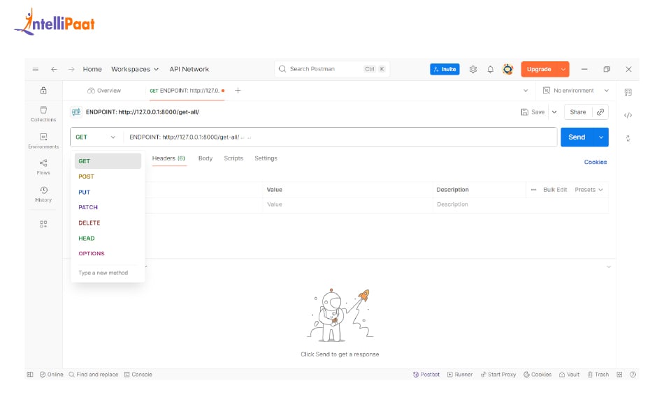 Choose the request method and enter the API endpoint URL