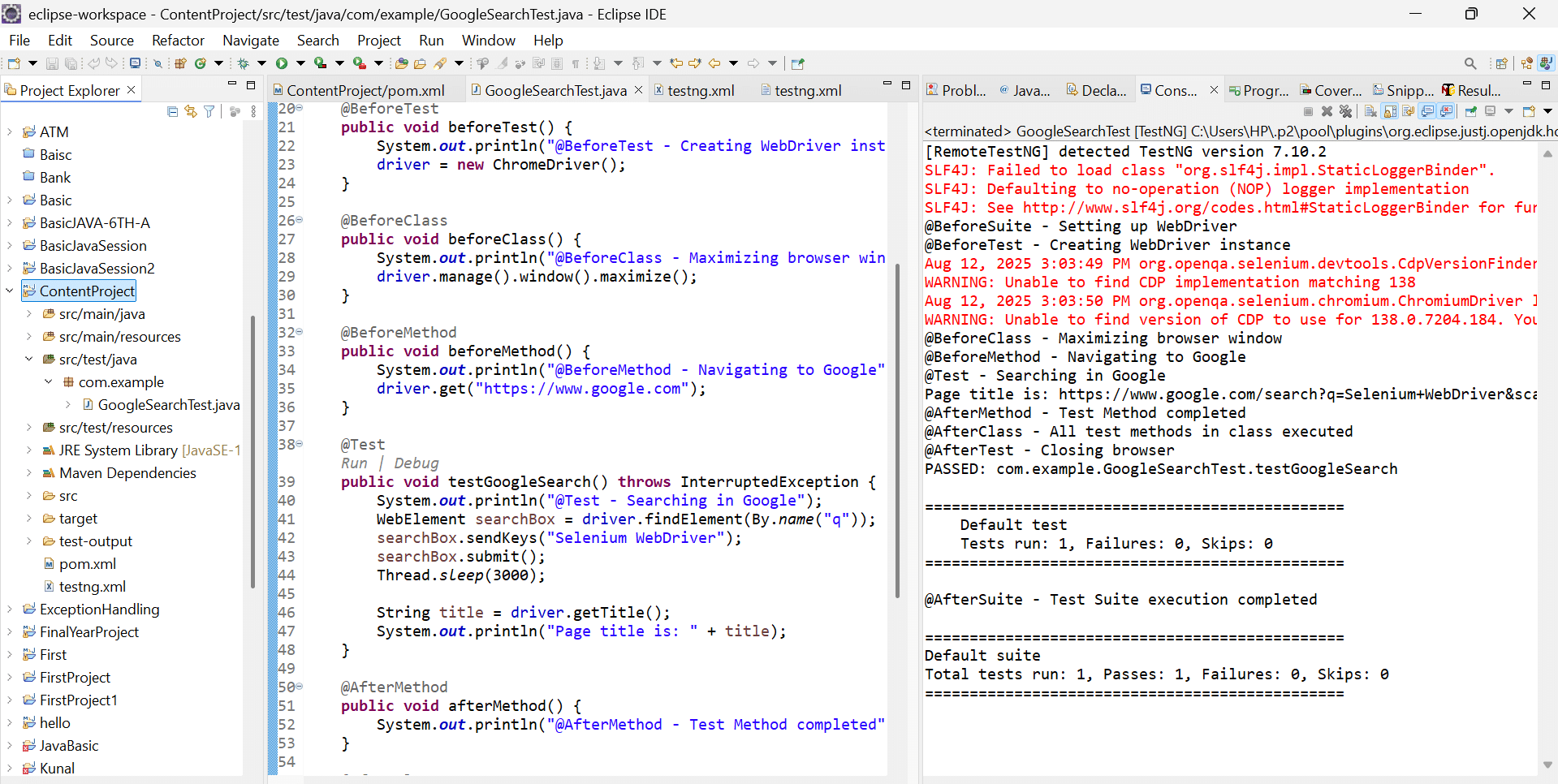 Project Structure for TestNG Annotations Example