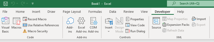 developer Tab in excel ribbon