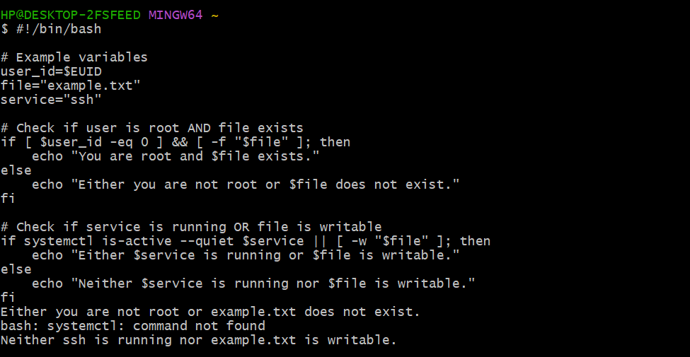 Bash If-Else with Multiple Conditions output