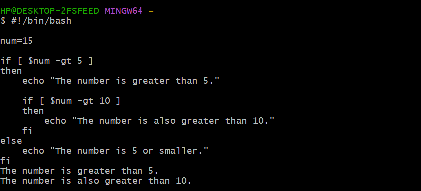 Bash Nested If Statements Output
