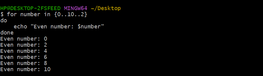 Bash Range-Based for Loops Example 2
