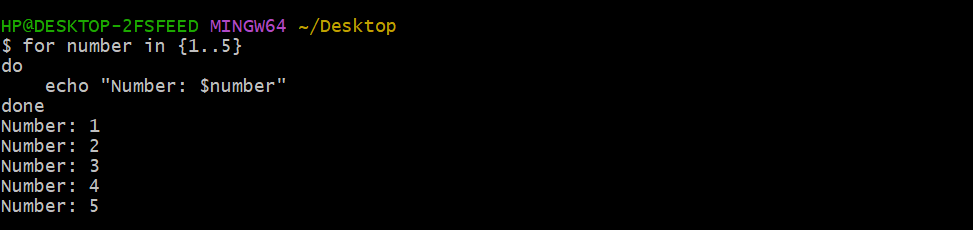 Bash Range-Based for Loops