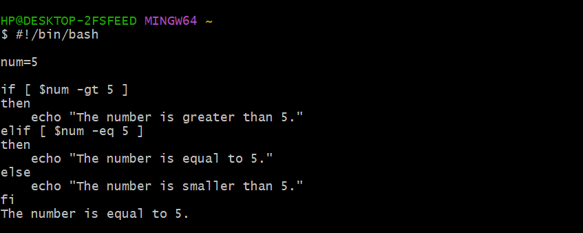 Bash if-elif-else statement output 