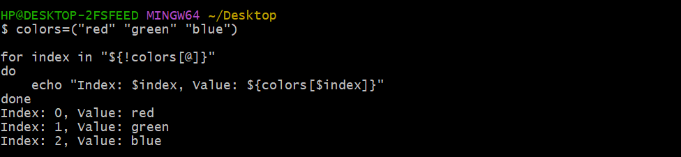 For loop in array in Bash