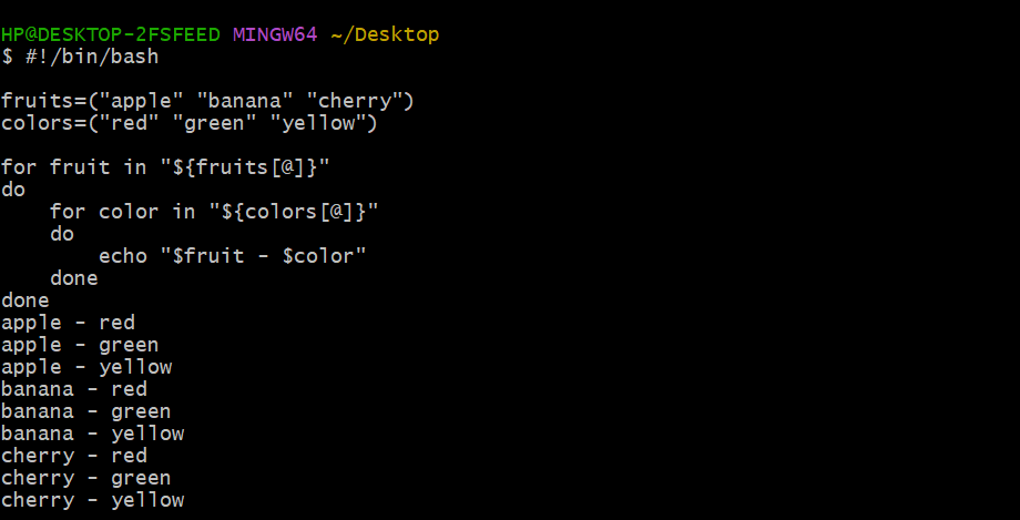 Nested for Loops in Bash Example 2
