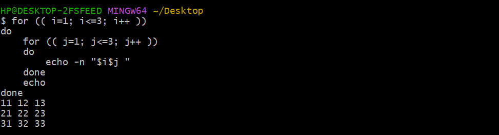 Nested for Loops in Bash