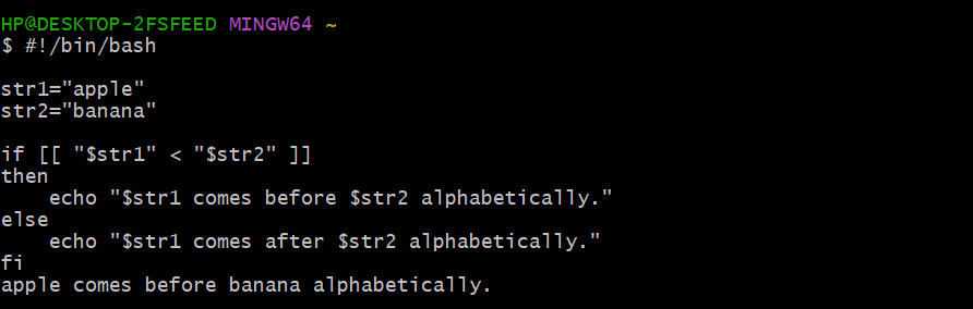 String Comparison Operartor Output