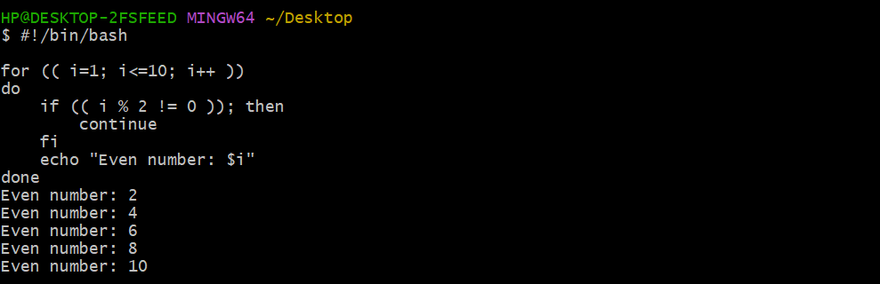 continue statement Bash loop control statement