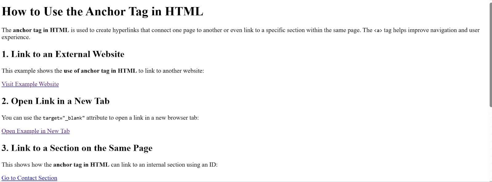 How to use an anchor tag in HTML