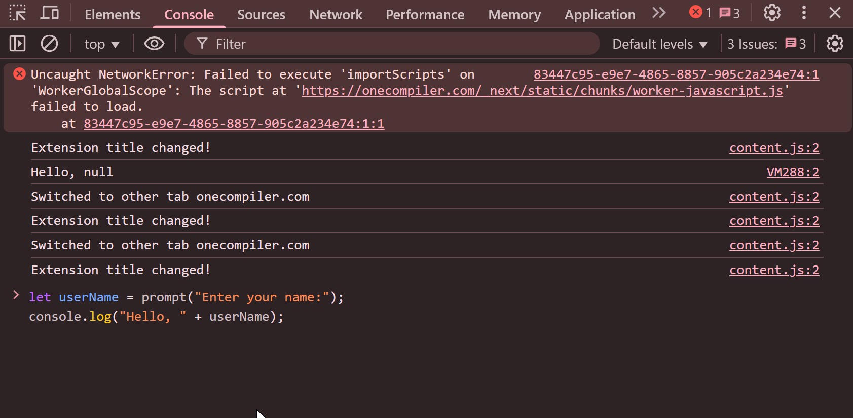 Storing user input example
