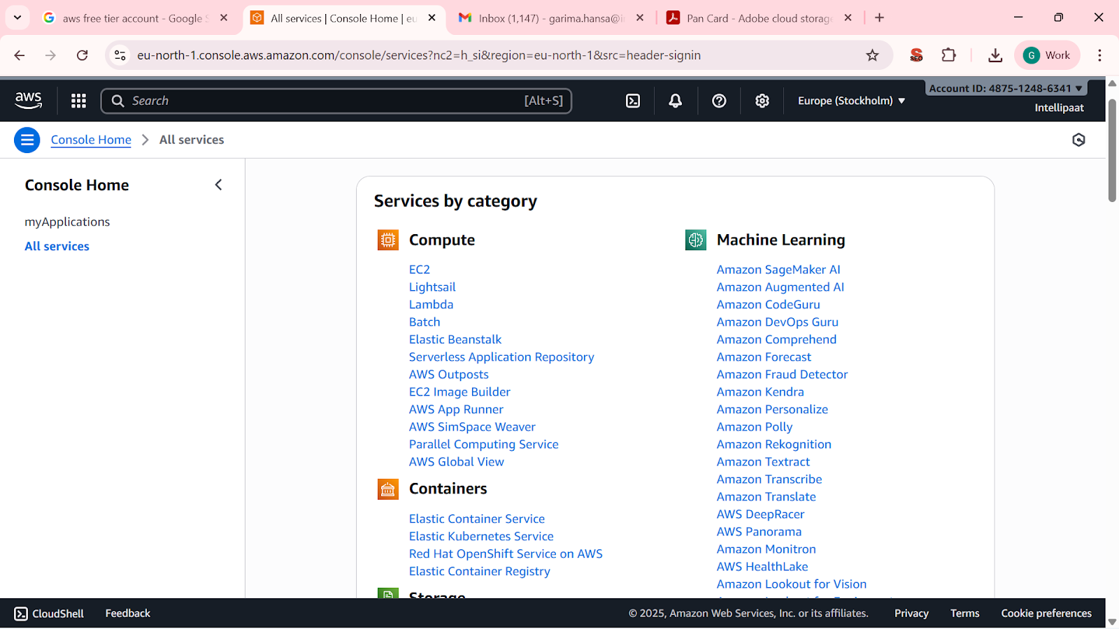 All Services Dashboard of AWS