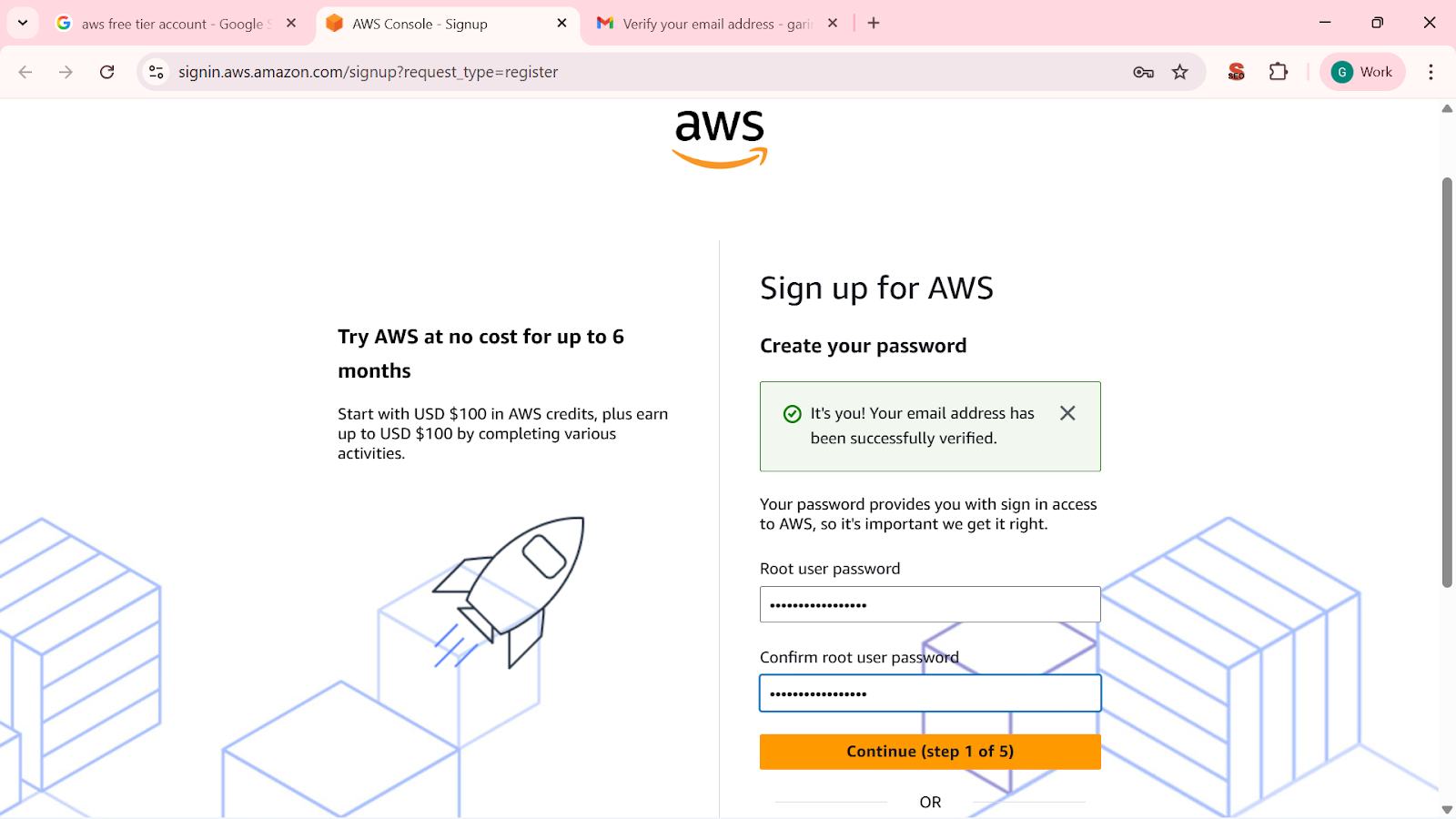 Create Password for the AWS account free tier