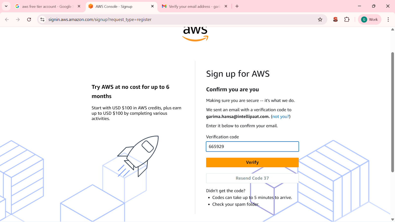 Email verification for AWS account Free