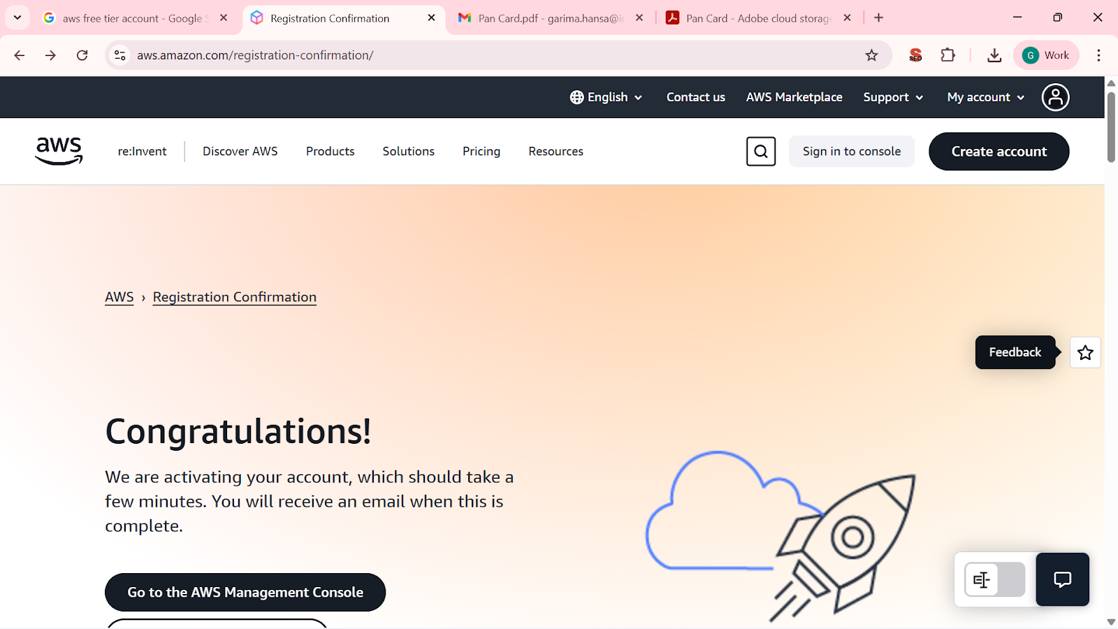 Successful creation of AWS account free